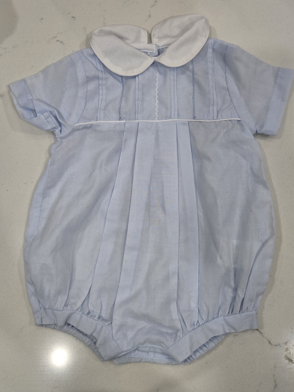 Petit Ami Light Blue and White Baby One-Piece Bodysuit